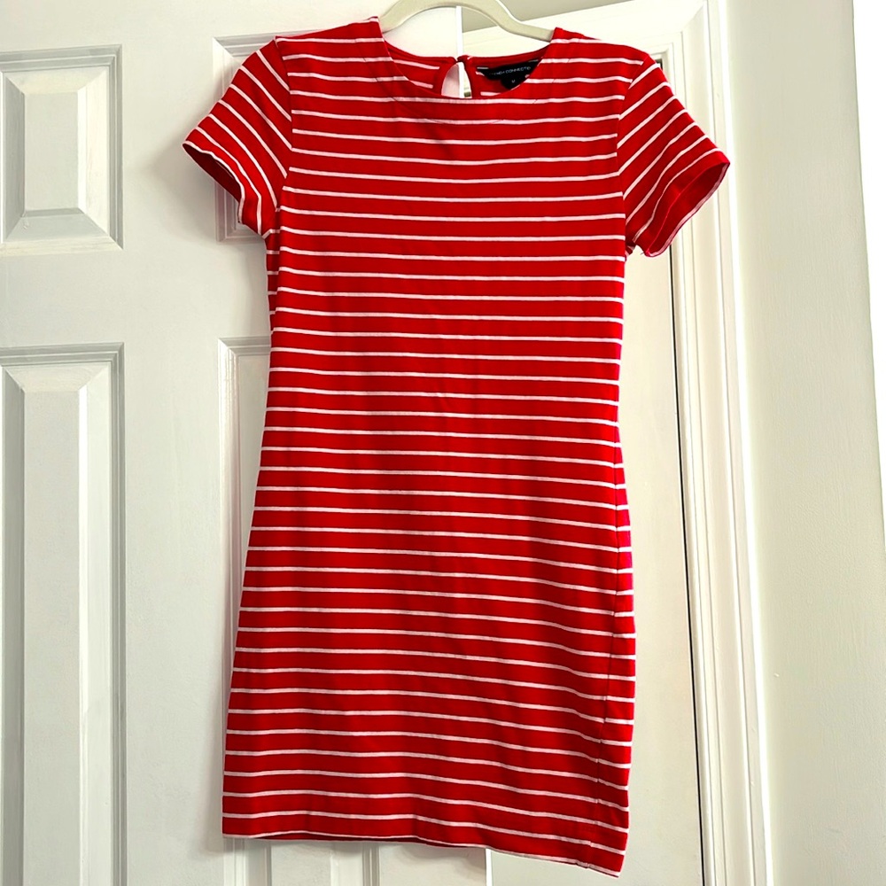French Connection Red & White Striped Dress M